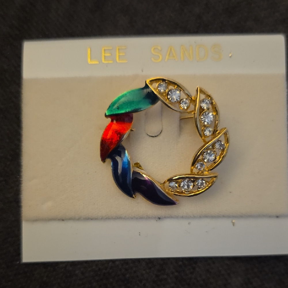 Lee Sands Colorful Crystal Leaf Brooch